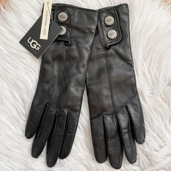 UGG Accessories - UGG Women's Leather and Cashmere Lightweight Gloves in Black Small NEW W…